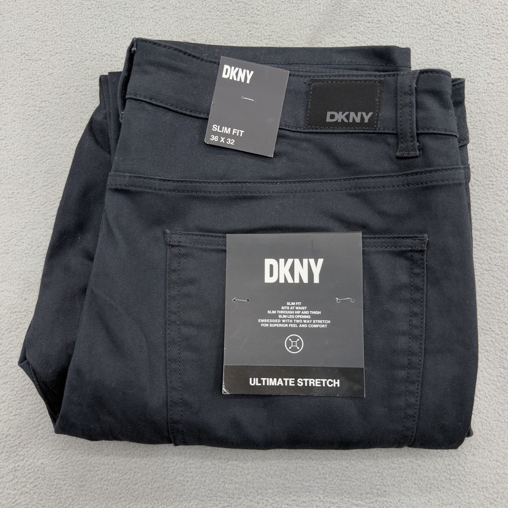 DKNY Stanton Slim Fit Pants Mens 36x32 Black Ultimate Stretch 5 Pockets NEW